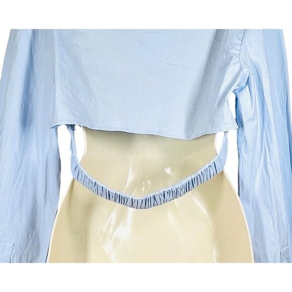 Emory Park‎ Crop Collared Button Front Shirt Size L Blue L/S Elastic Band NWT - Picture 6 of 16
